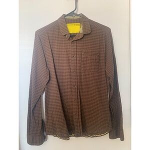 Descendant of Thieves Mens Brown Striped Button Up Shirt Medium